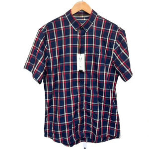 New Carry Mens Short Sleeve Plaid‎ Button Up Shirt Size L